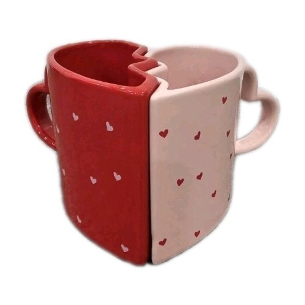 UNCOMMON GOODS Set- 2 Ceramic Kissing Mugs Red /Tan Valentine’s Day Gift Couple